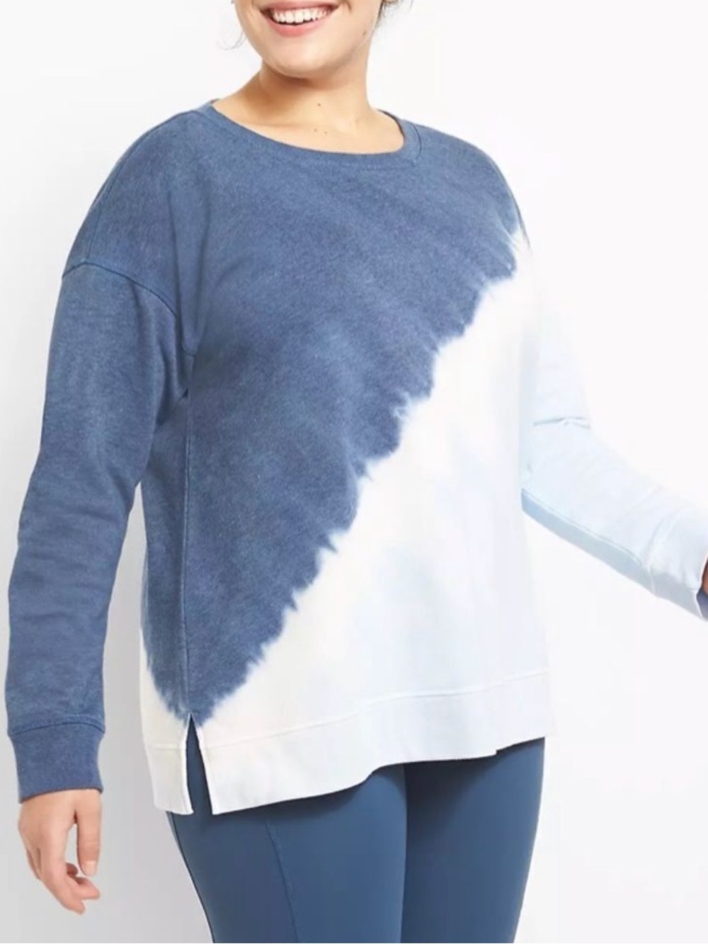 Lane Bryant Blue and White Diagonal Tie-Dye Crewneck Sweater